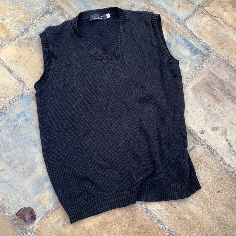 Eclectic grandpa Wool Blend black V-neck sweater vest, vintage find for layering